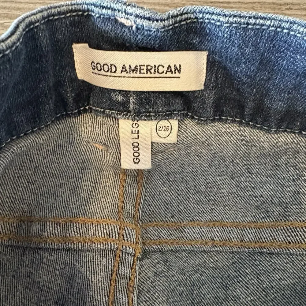 Good American Good Legs Skinny Jeans Women 2/26 Dark Wash Mid Rise Stretch Denim